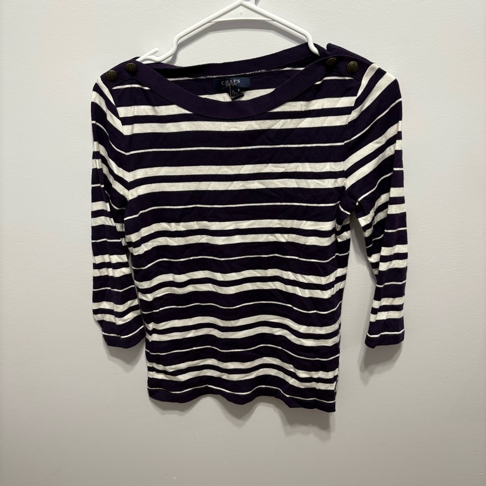 Chaps Purple and White Striped Long Sleeve Top